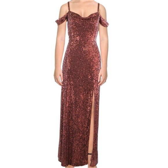 NWT Nightway Bronze Sequin Maxi Dress - Picture 5 of 10